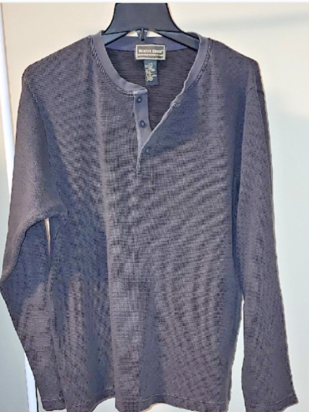 Rough Dress Gray Waffle Knit Henley L | Cozy Thermal Layering Top